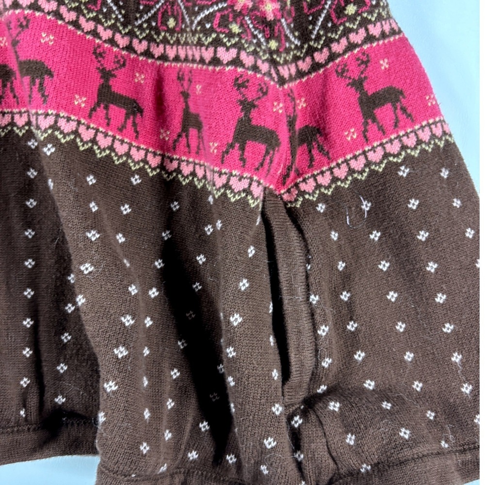 Vintage 2005 Gymboree Poncho Fair Isle Reindeer Capelet Sweater Pockets Brown 2T - Picture 5 of 11